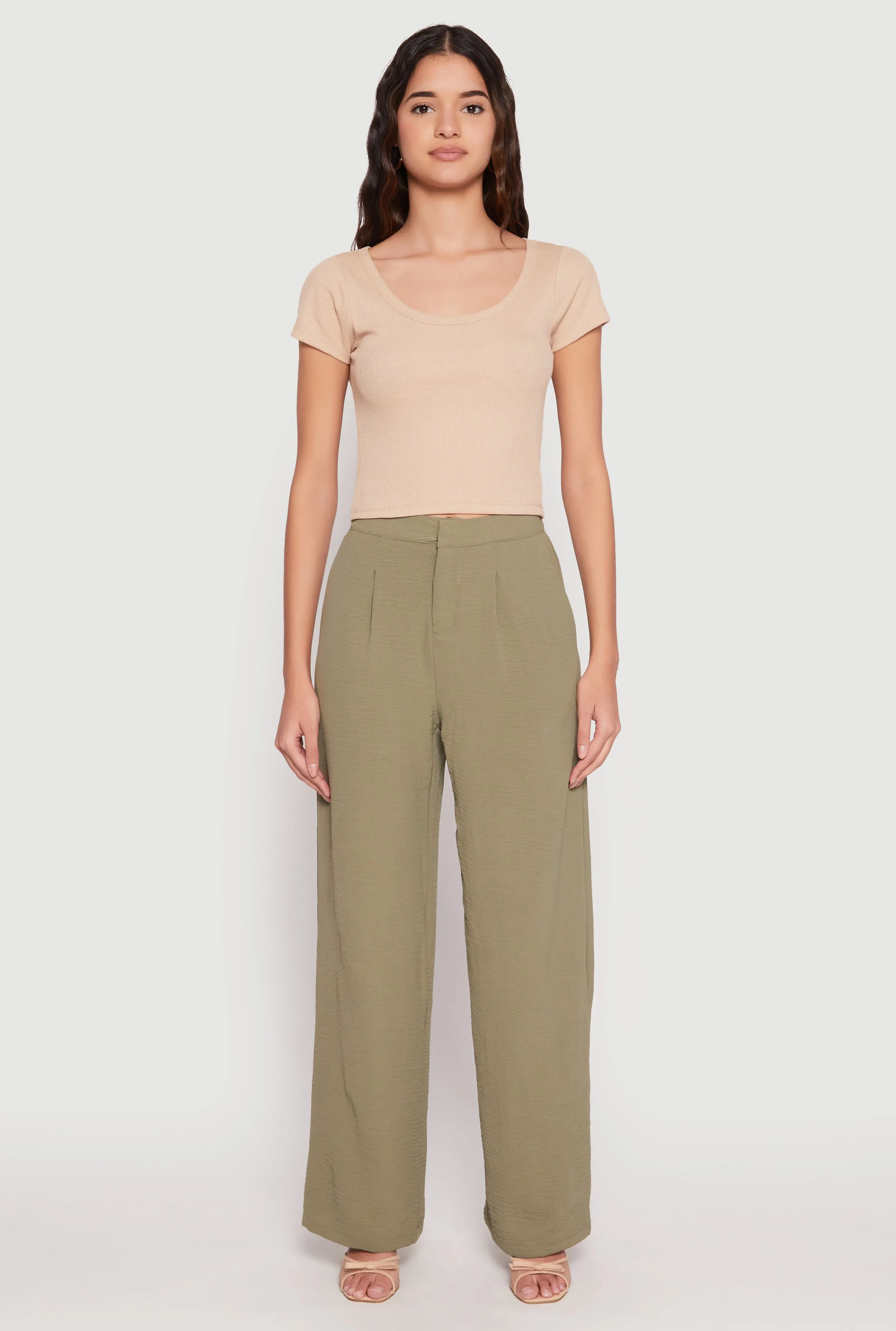 Airy Crepe Knit Wide Leg Dress Pants sold by Rainbow