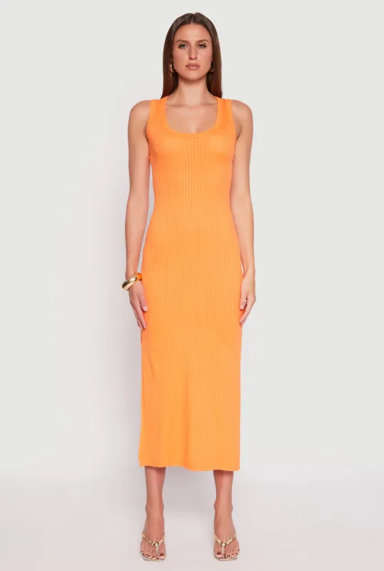 Ribbed Knit Side Slit Tank Dress sold by Rainbow