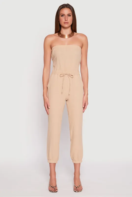 Drawstring Waist Strapless Jumpsuit sold by Rainbow