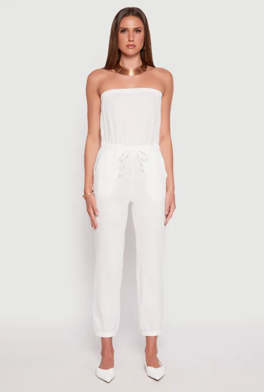 Drawstring Waist Strapless Jumpsuit sold by Rainbow