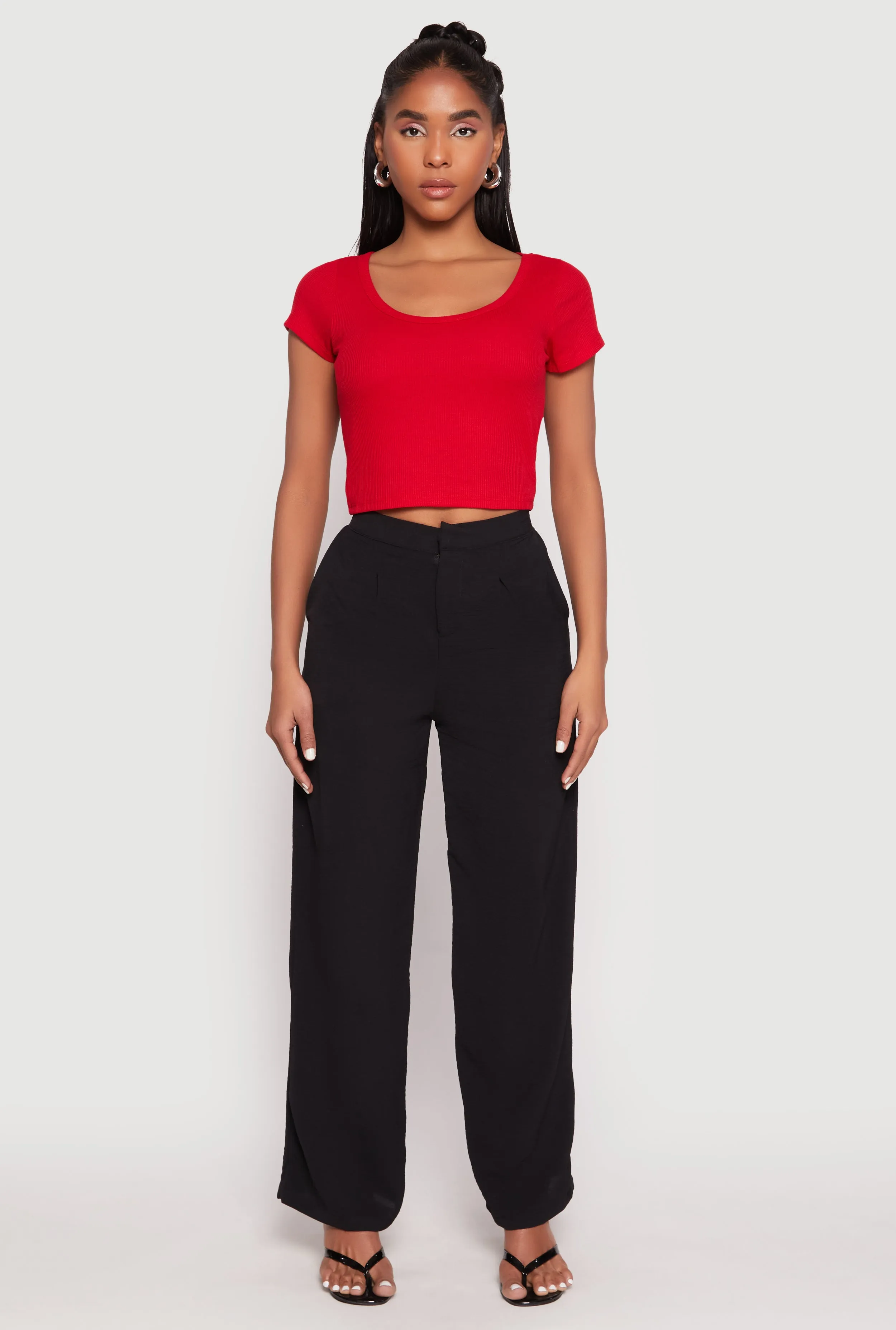 Airy Crepe Knit Wide Leg Dress Pants sold by Rainbow