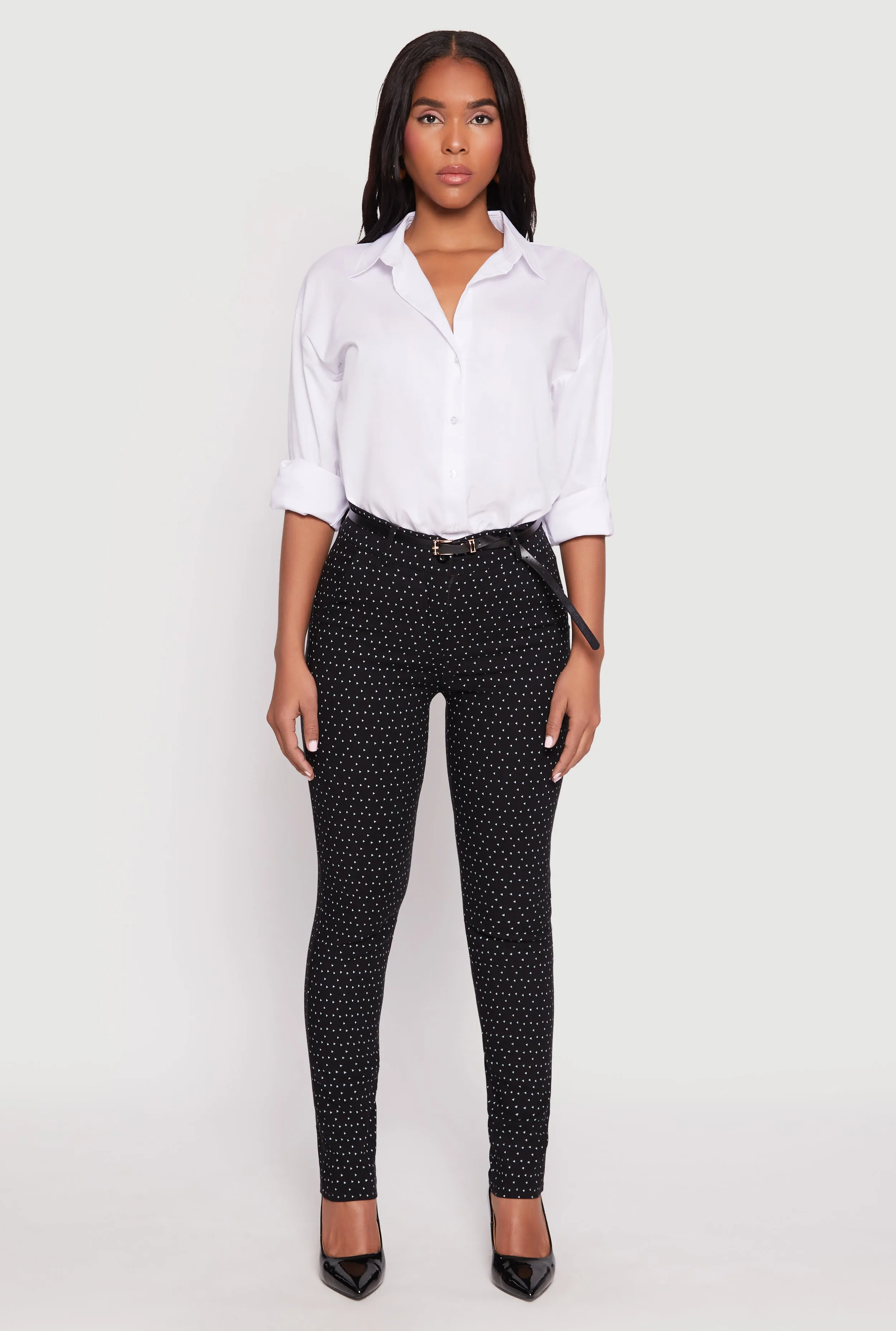 Triangle Dot Print Belted Pants sold by Rainbow