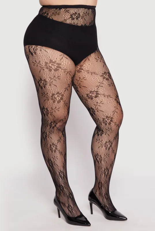 Plus Size Patterned Fishnet High Waist Tights sold by Rainbow