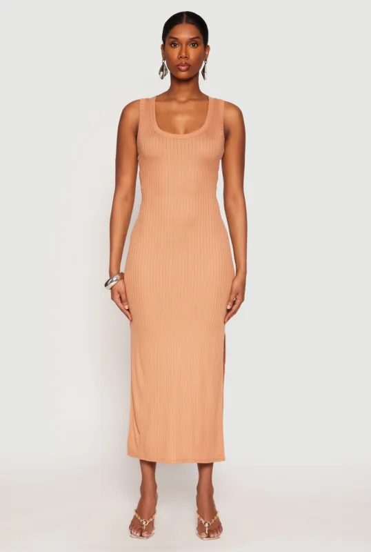 Ribbed Knit Side Slit Tank Dress sold by Rainbow