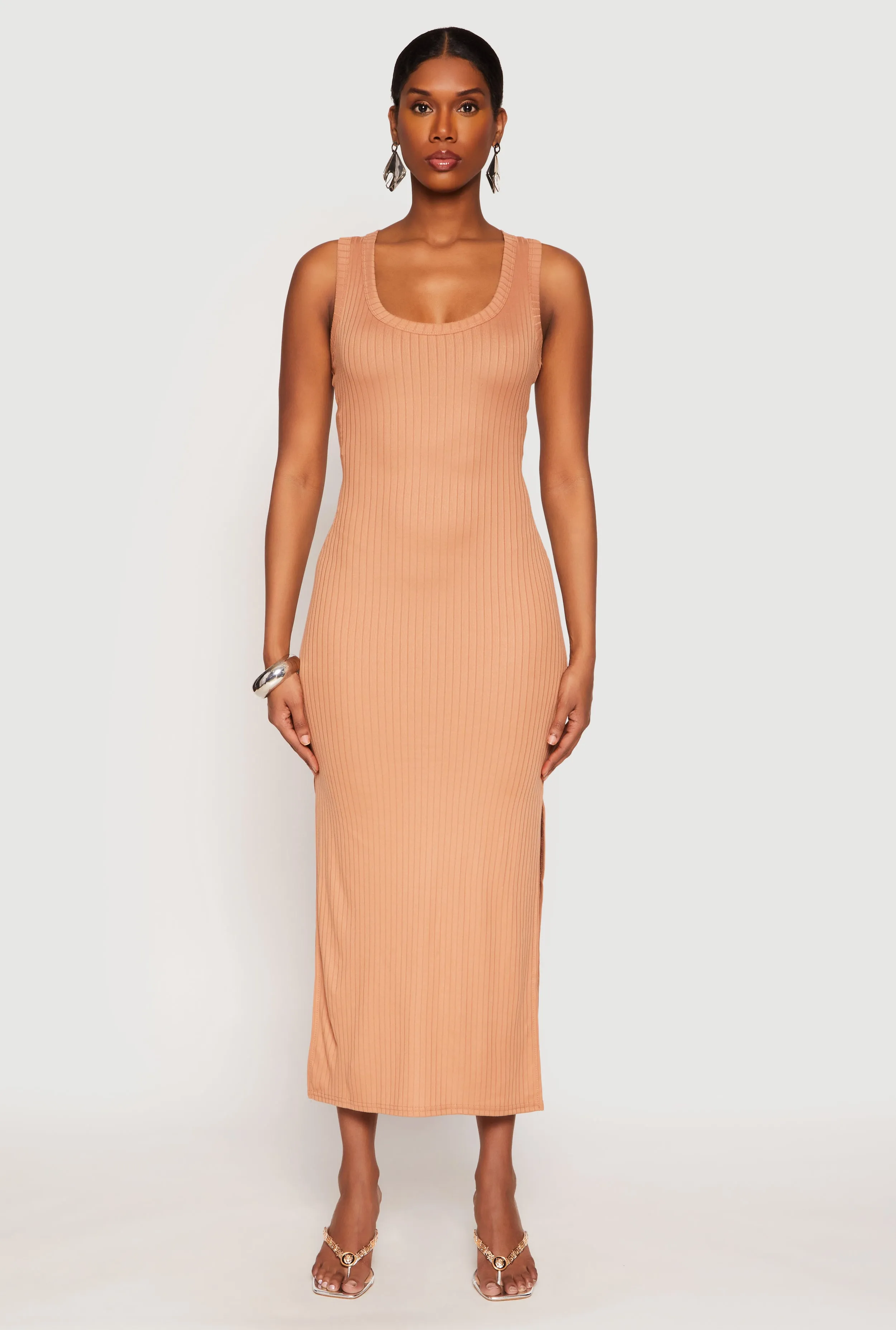 Ribbed Knit Side Slit Tank Dress sold by Rainbow