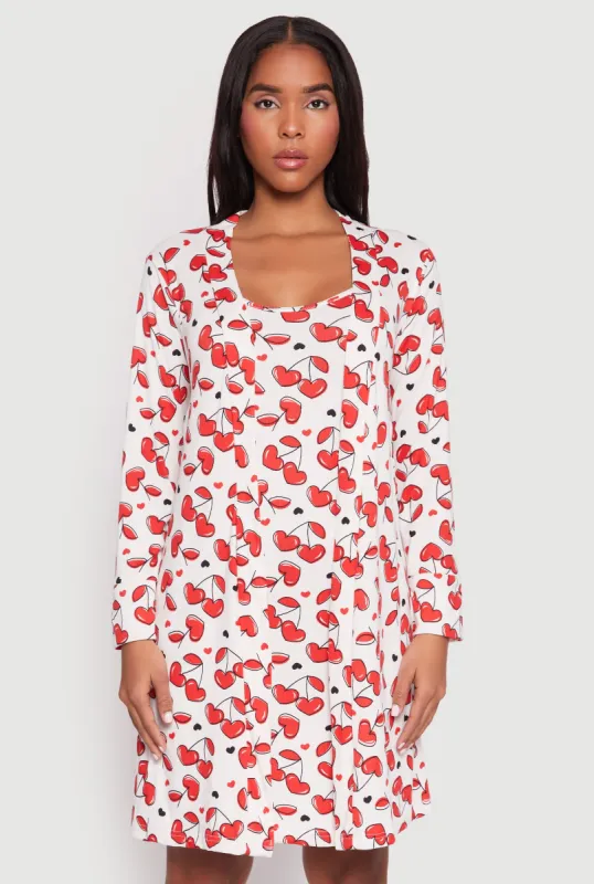 Cherry Heart Print Cami Nightgown and Robe sold by Rainbow