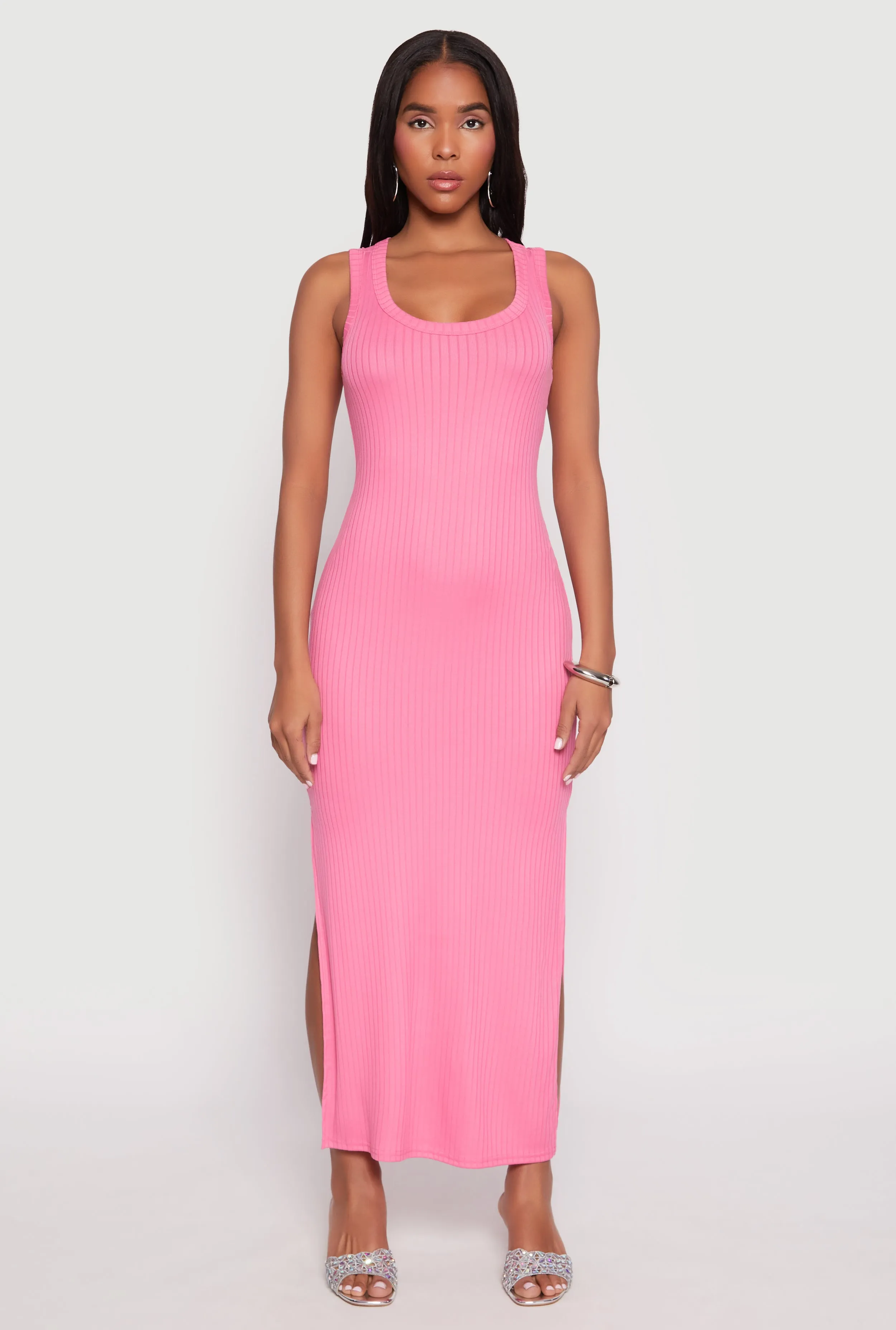 Ribbed Knit Side Slit Tank Dress sold by Rainbow