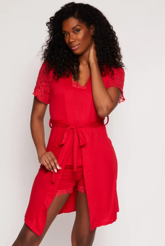 Soft Knit Pajama Cami and Shorts with Lace Detail Robe sold by Rainbow