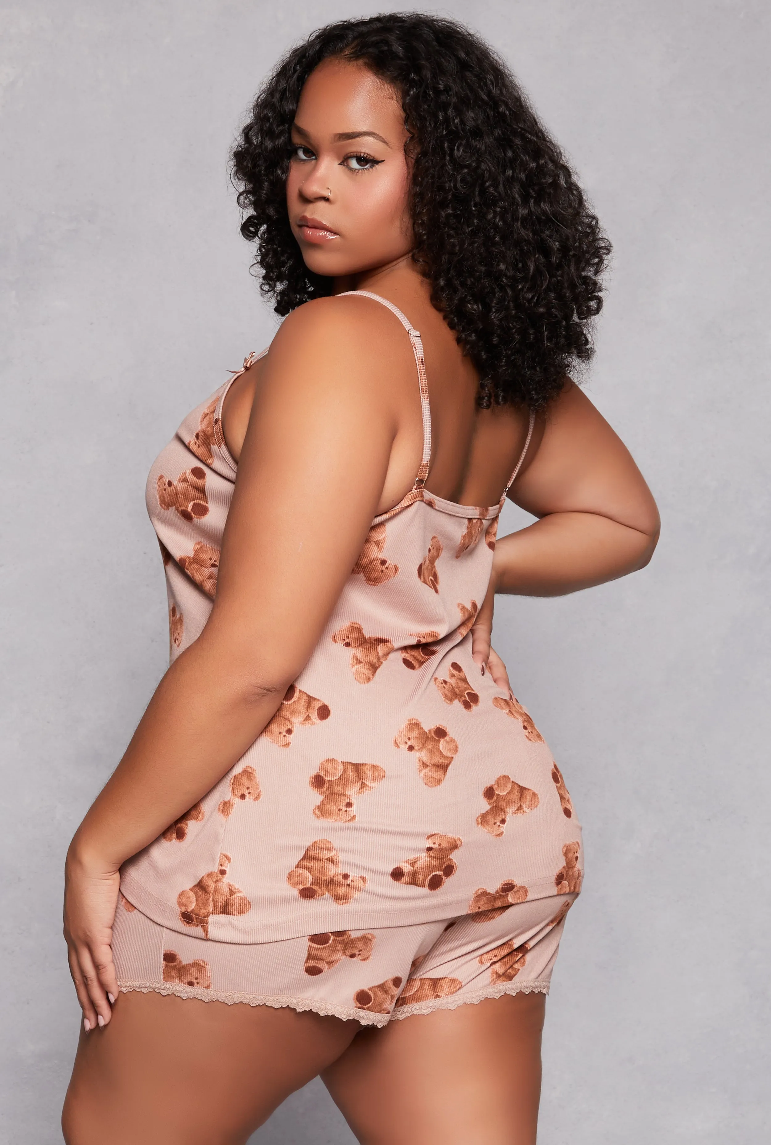 Plus Size Teddy Bear Print Pajama Cami and Shorts sold by Rainbow product image thumbnail 2
