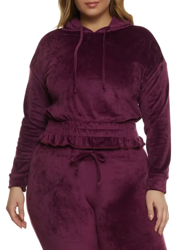 Plus Size Velour Elastic Waist Hoodie sold by Rainbow
