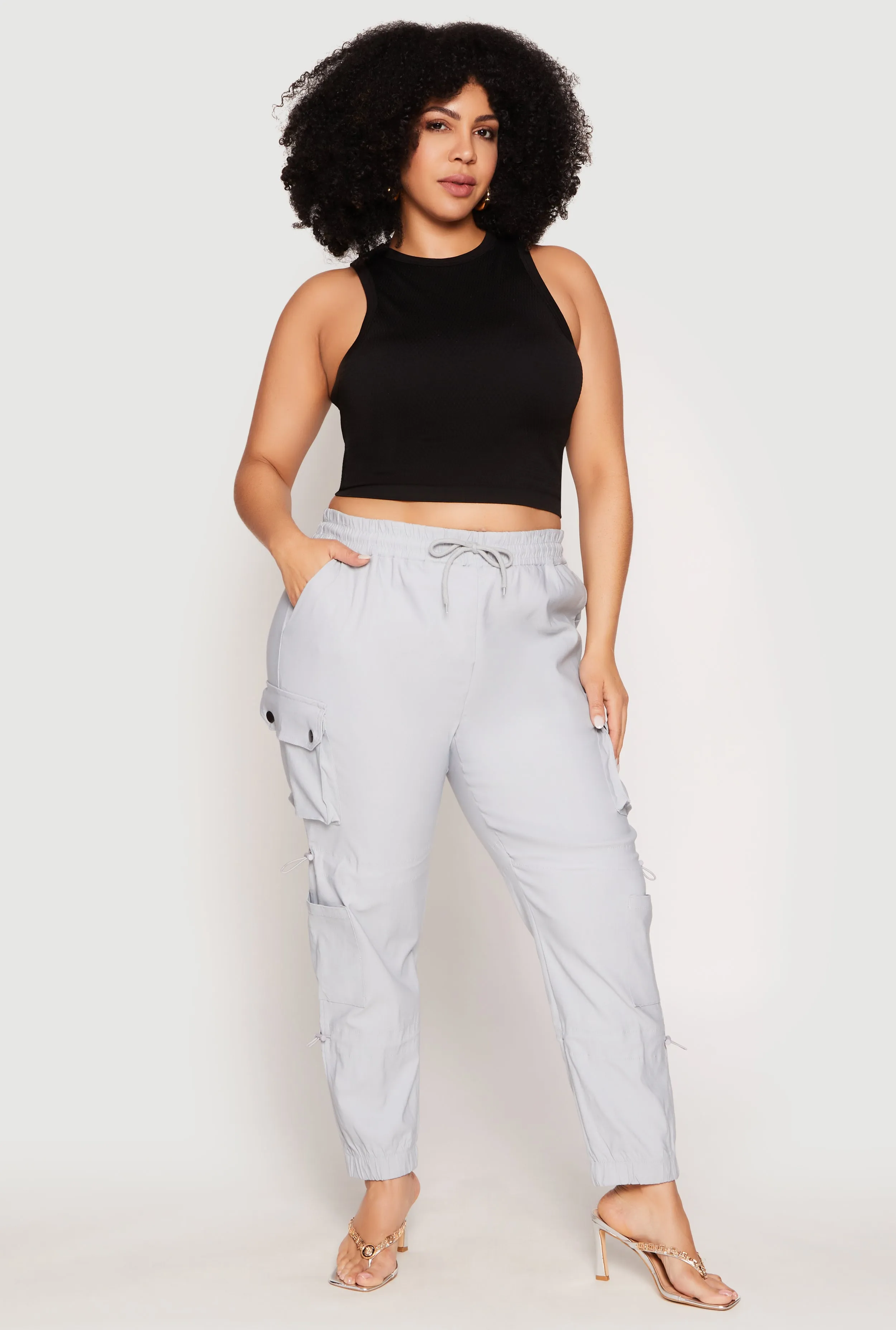 Plus Size Poplin Toggle Drawstring Detail Joggers sold by Rainbow
