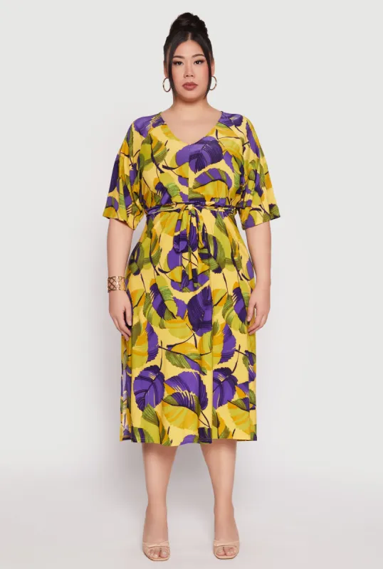 Plus Size Floral Dolman Sleeve Midi Dress sold by Rainbow