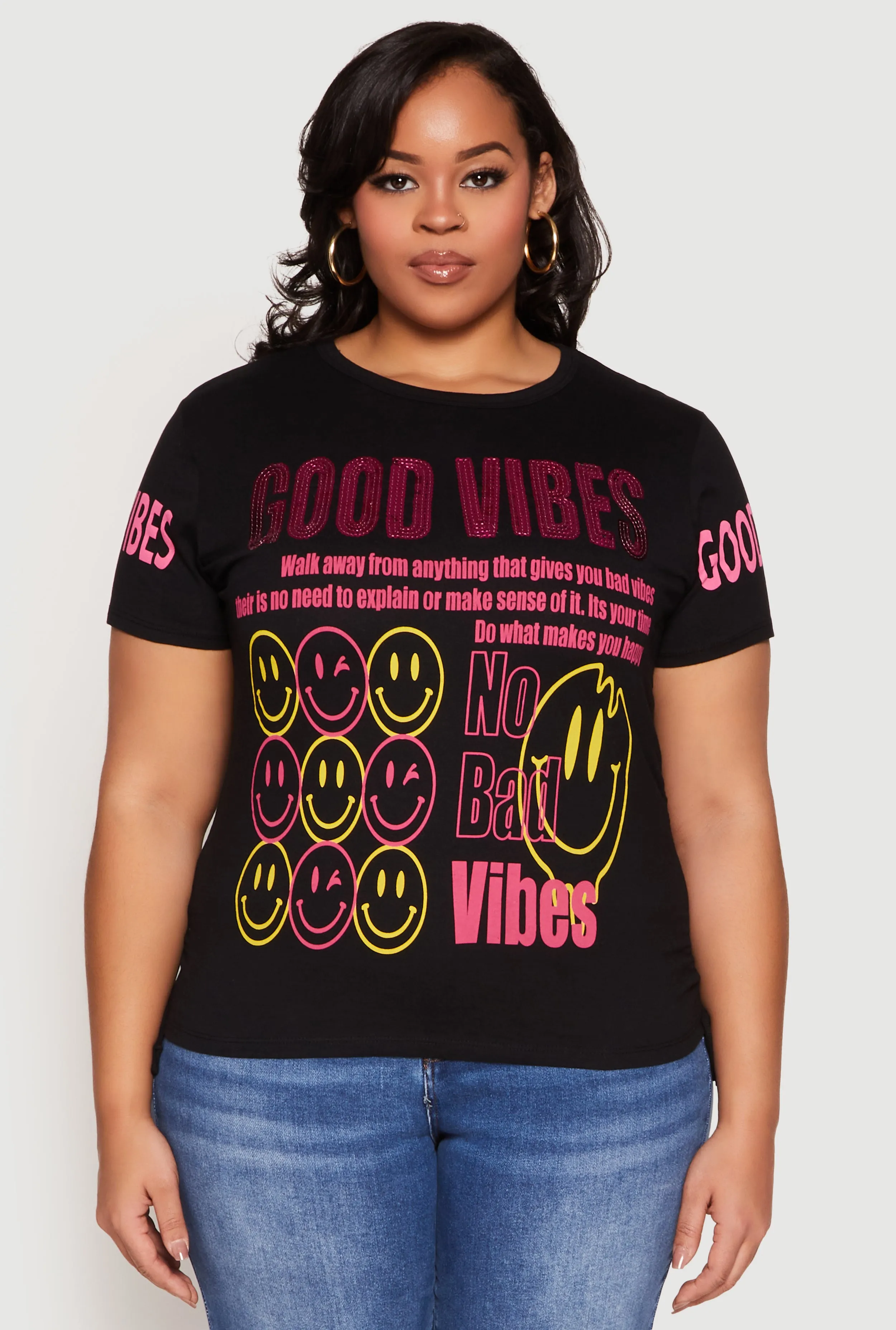 Plus Size Good Vibes Sequin Graphic Tee sold by Rainbow product image thumbnail 2