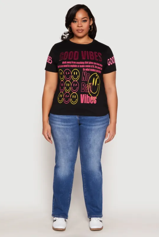 Plus Size Good Vibes Sequin Graphic Tee sold by Rainbow