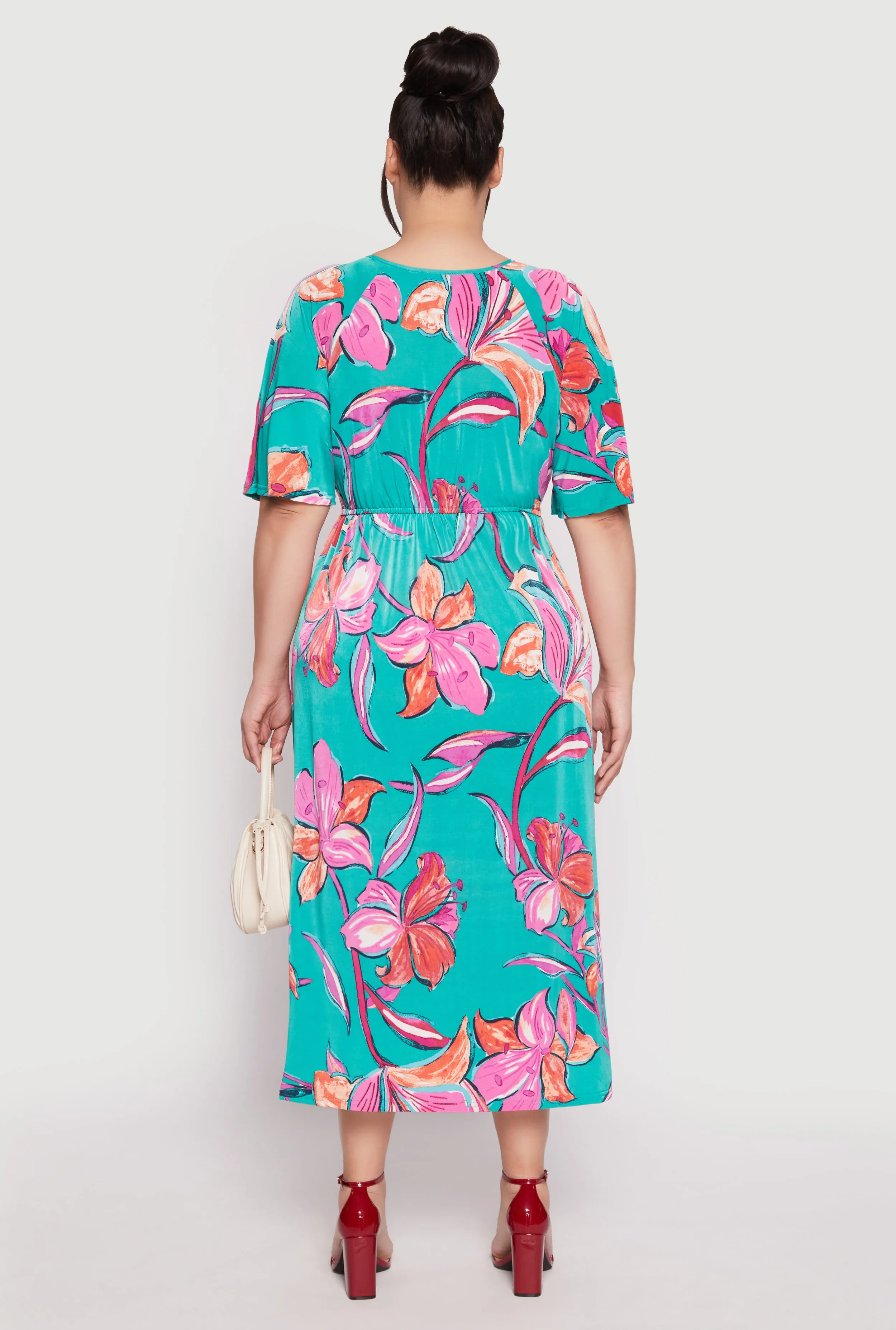 Plus Size Floral Print Flutter Sleeve Midi Dress sold by Rainbow product image thumbnail 3