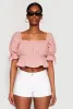 Eyelet Puff Sleeve Peplum Crop Top sold by Rainbow