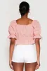 Eyelet Puff Sleeve Peplum Crop Top sold by Rainbow