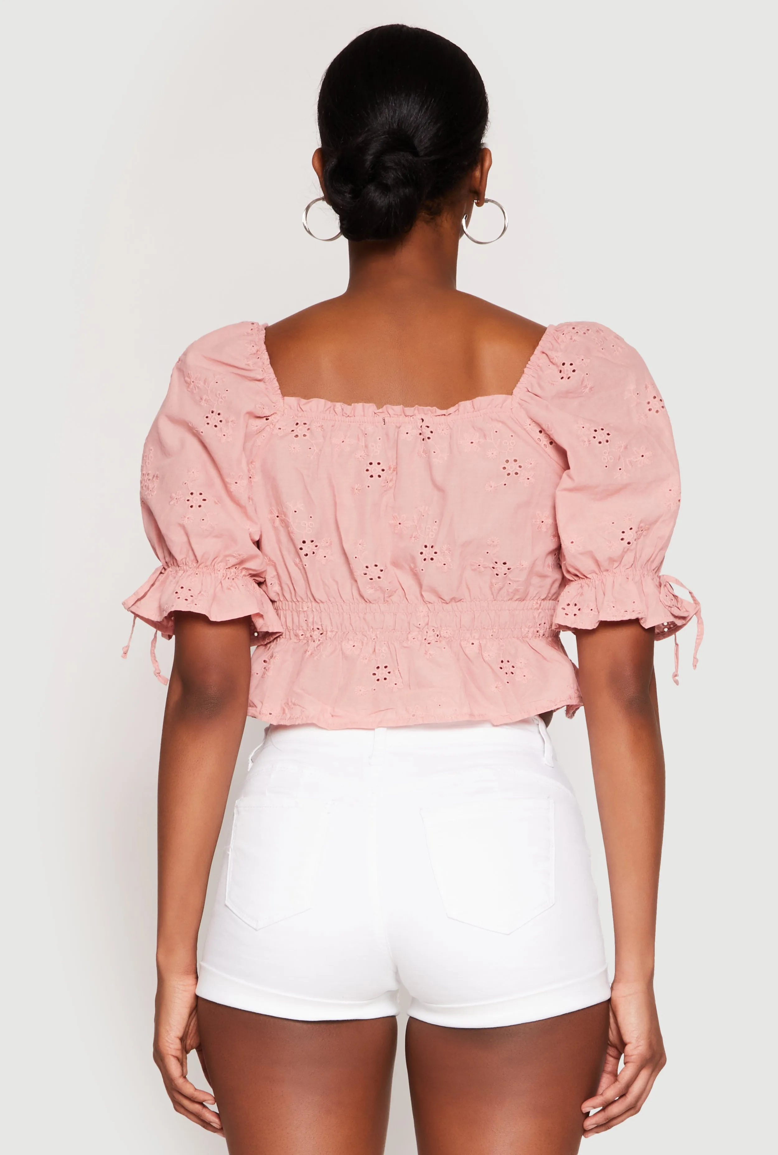 Eyelet Puff Sleeve Peplum Crop Top sold by Rainbow product image thumbnail 5