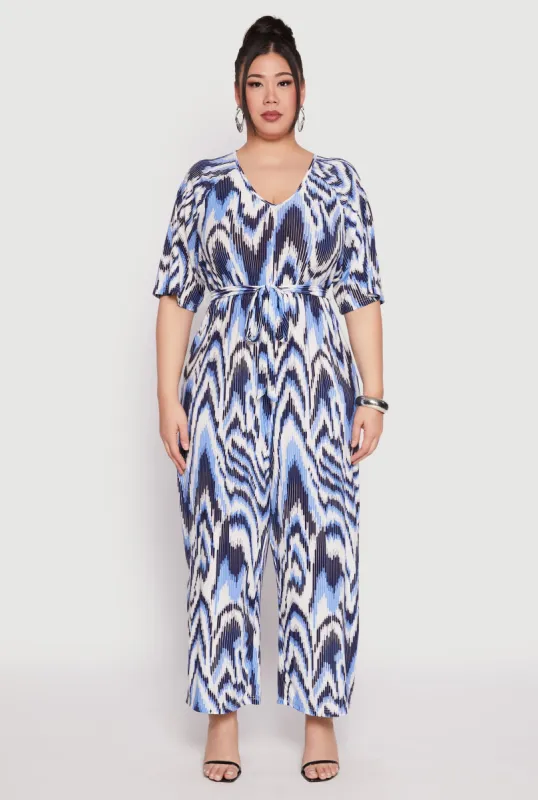 Plus Size Psychedelic Print V Neck Jumpsuit sold by Rainbow