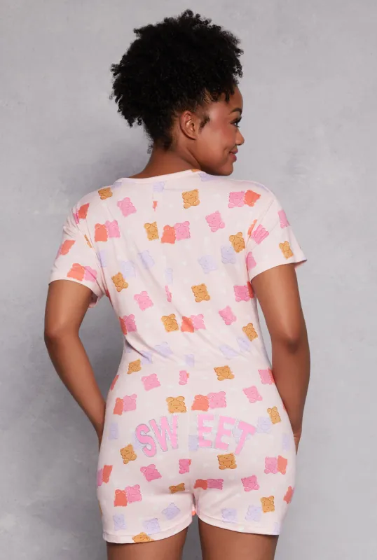 Plus Size Gummy Bears Graphic Pajama Romper sold by Rainbow