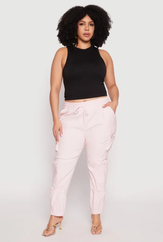 Plus Size Poplin Toggle Drawstring Detail Joggers sold by Rainbow