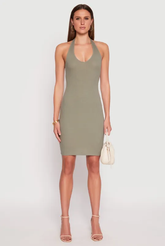 Ribbed Knit Halter Midi Dress sold by Rainbow