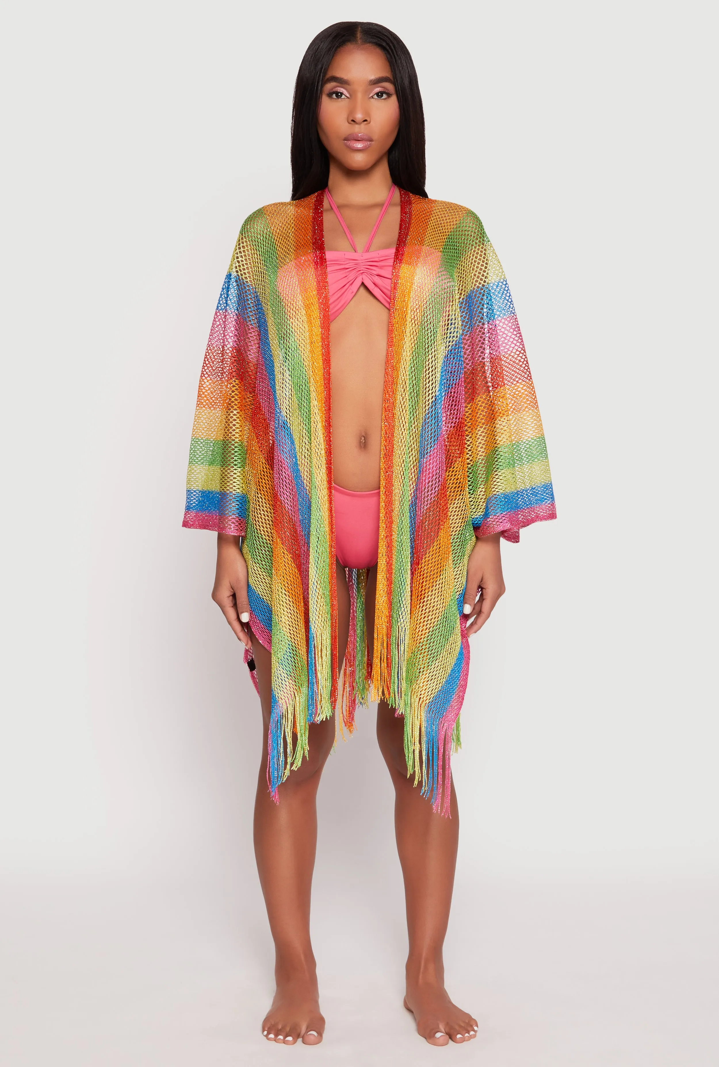 Rainbow Lurex Fringe Cover Up Kimono sold by Rainbow product image thumbnail 5