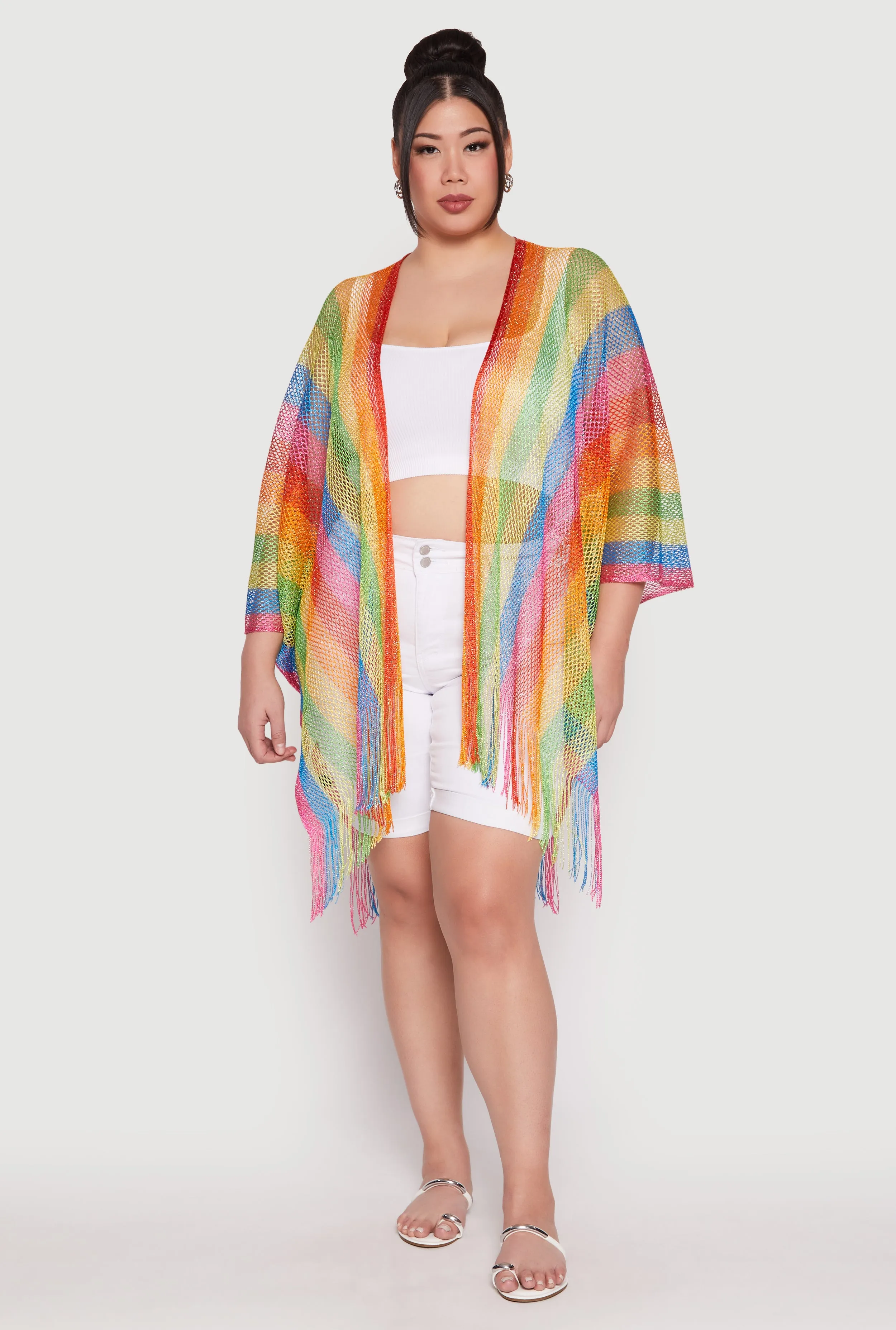 Rainbow Lurex Fringe Cover Up Kimono sold by Rainbow