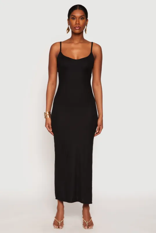 Ribbed Knit Side Slit Maxi Dress sold by Rainbow