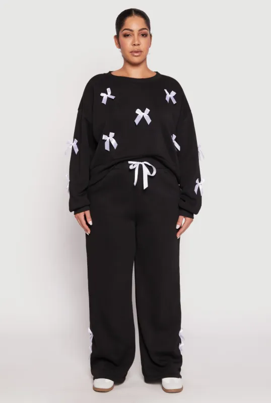 Plus Size Bow Detail Wide Leg Sweatpants sold by Rainbow