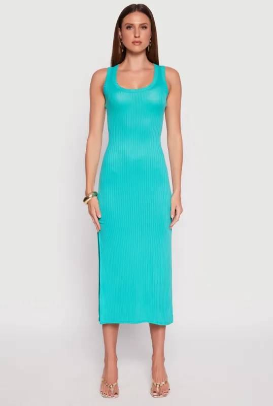 Ribbed Knit Side Slit Tank Dress sold by Rainbow