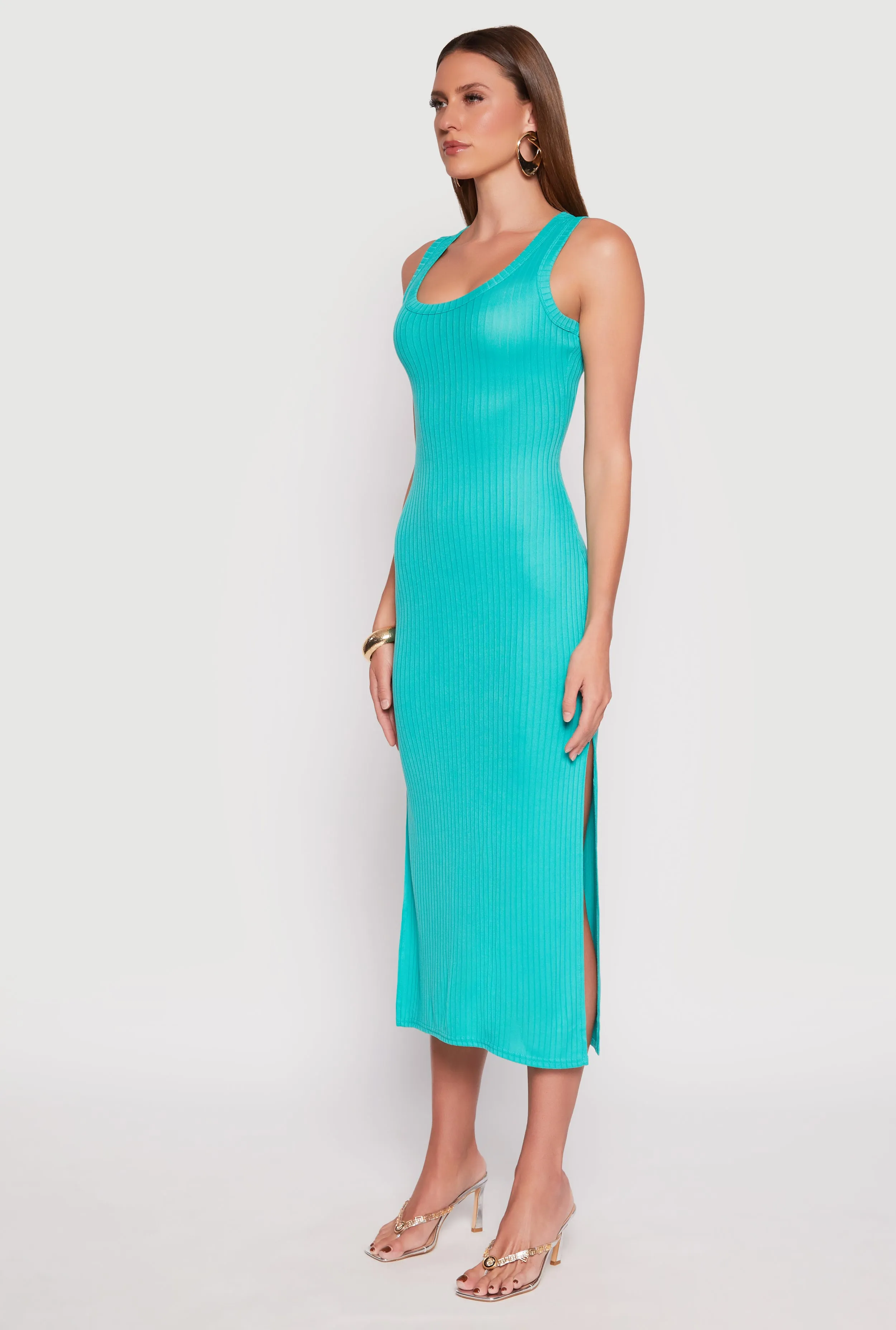 Ribbed Knit Side Slit Tank Dress sold by Rainbow product image thumbnail 2