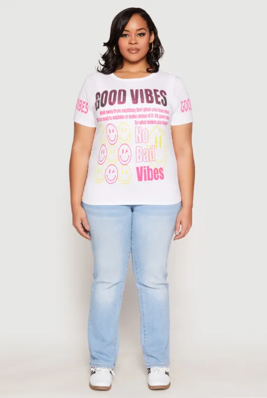 Plus Size Good Vibes Sequin Graphic Tee sold by Rainbow