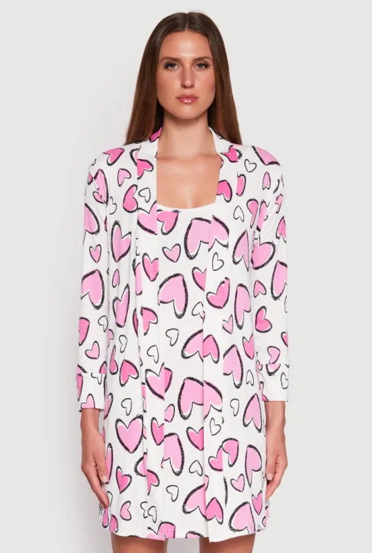 Ribbed Knit Heart Print Cami Nightgown and Robe sold by Rainbow