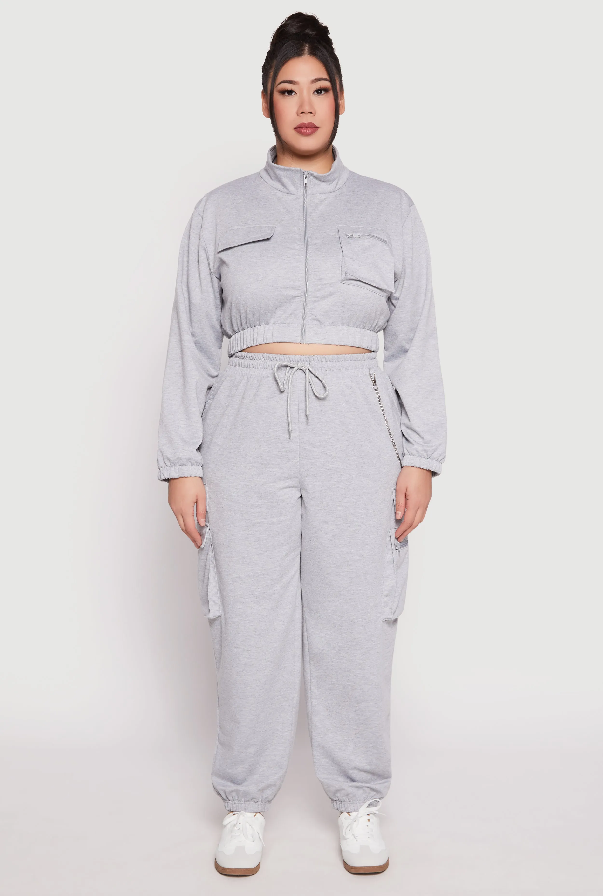 Plus Size Zip Front Cropped Sweatshirt sold by Rainbow product image thumbnail 2