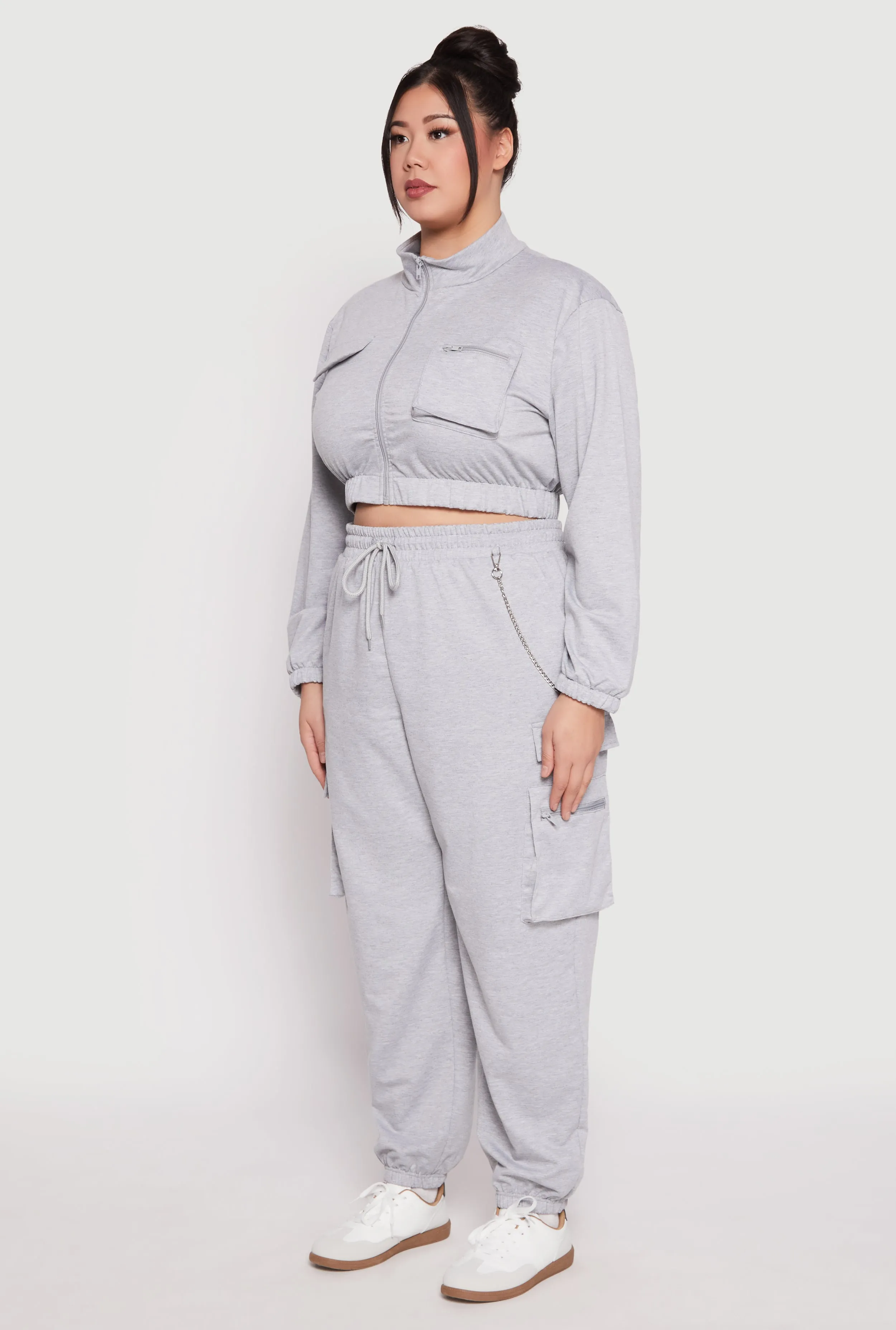 Plus Size Zip Front Cropped Sweatshirt sold by Rainbow product image thumbnail 3