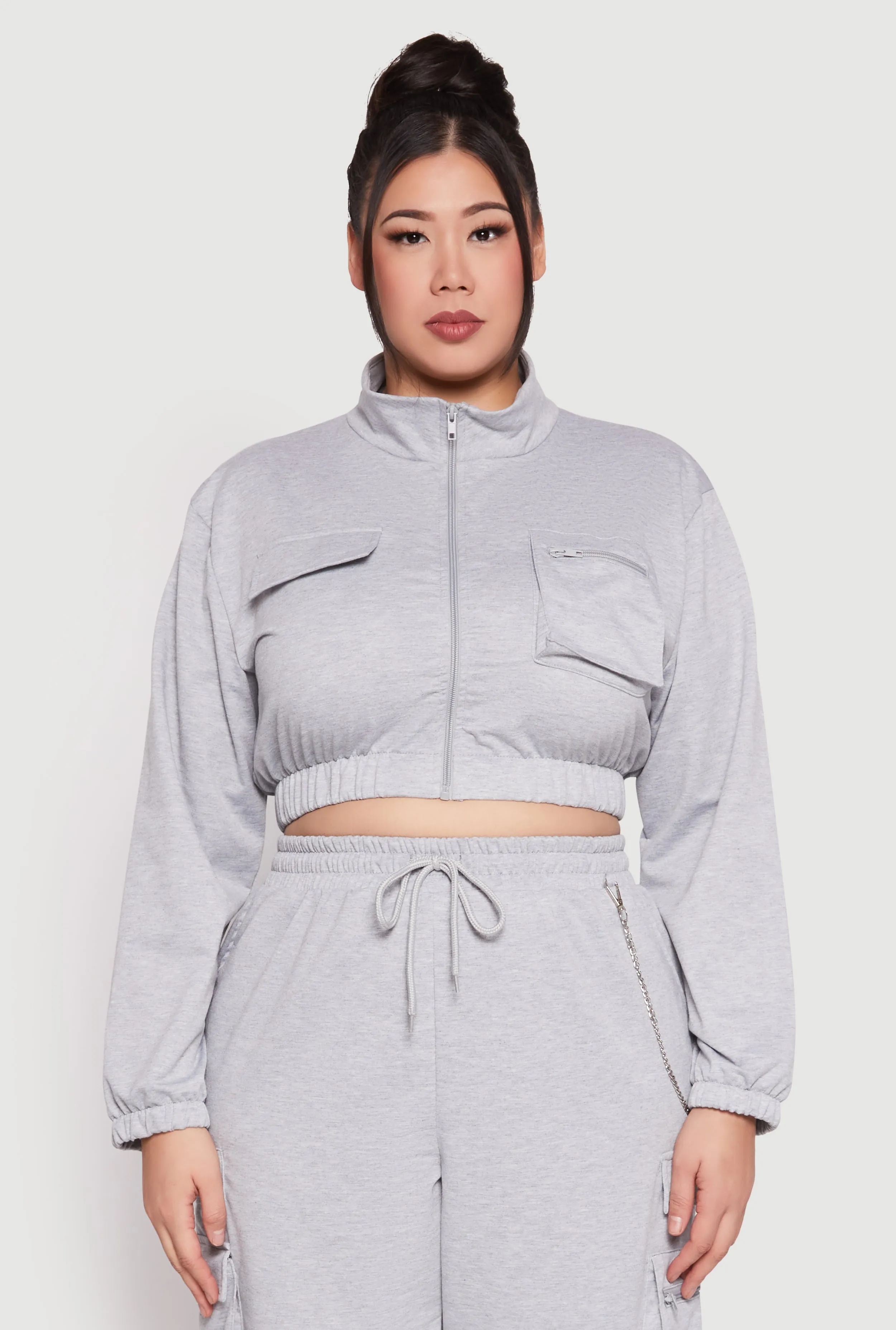 Plus Size Zip Front Cropped Sweatshirt sold by Rainbow