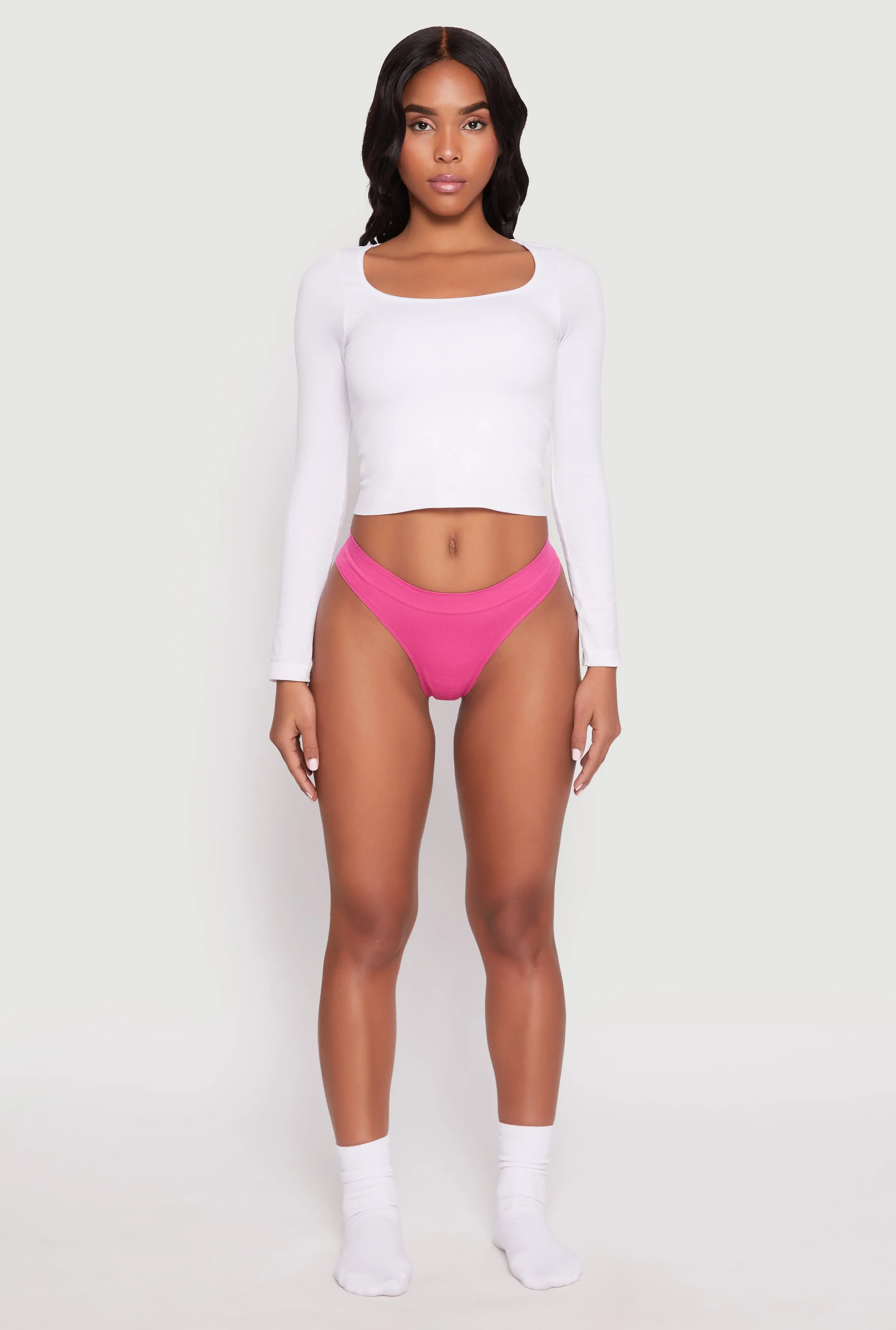 Seamless Solid Rib Knit Thong sold by Rainbow product image thumbnail 2