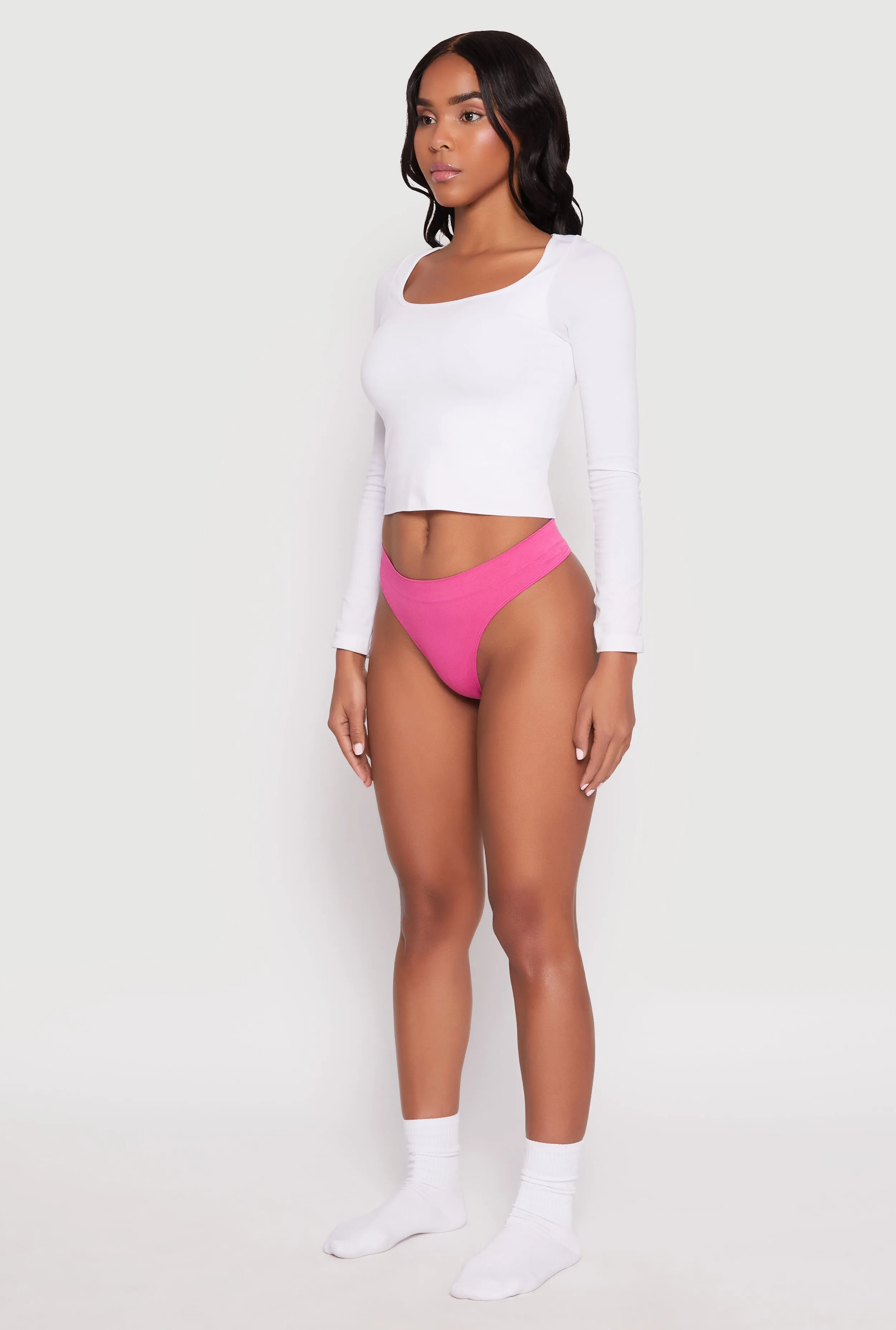 Seamless Solid Rib Knit Thong sold by Rainbow product image thumbnail 3