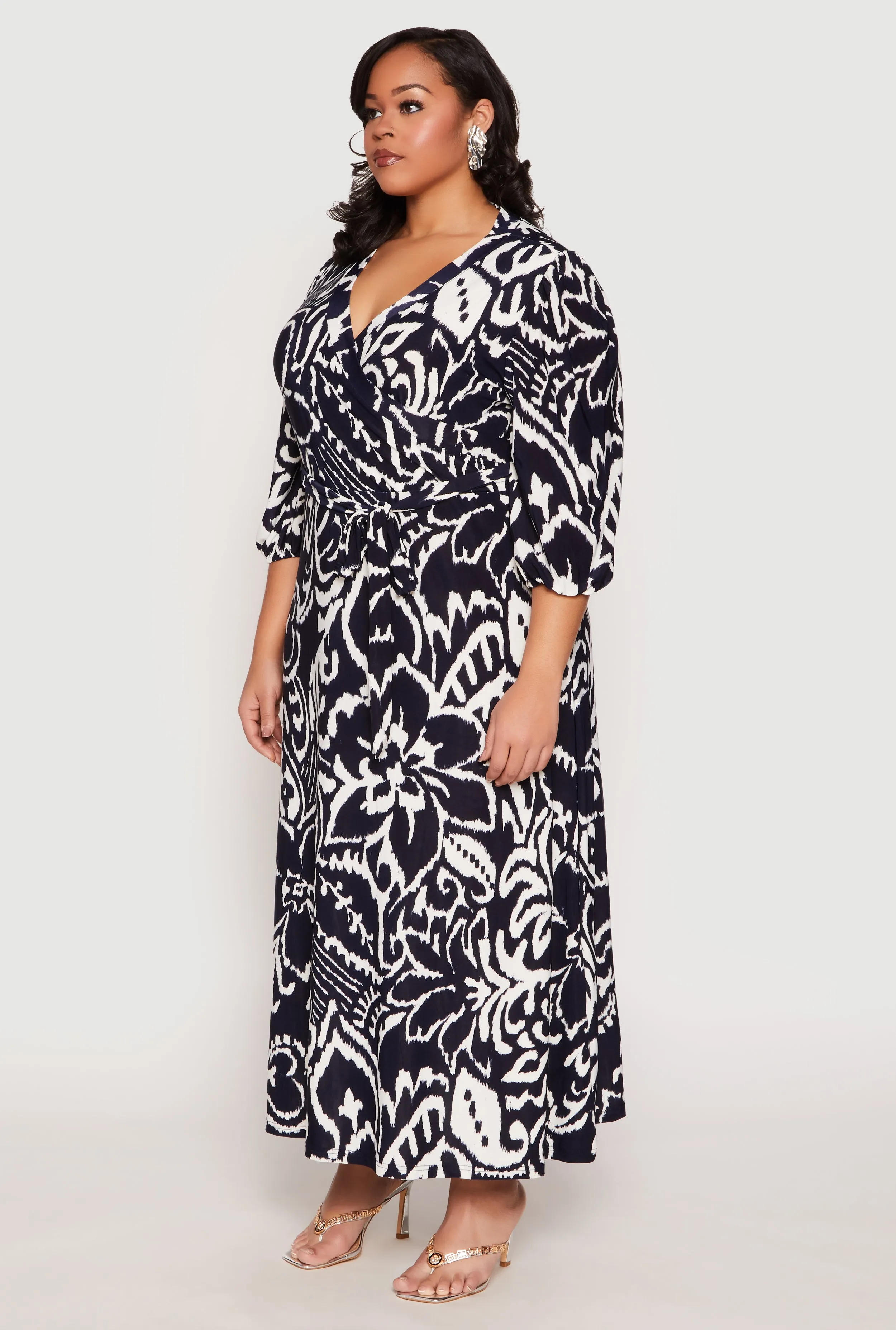 Plus Size Abstract Floral Print Faux Wrap Dress sold by Rainbow product image thumbnail 2