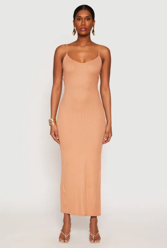 Ribbed Knit Side Slit Maxi Dress sold by Rainbow