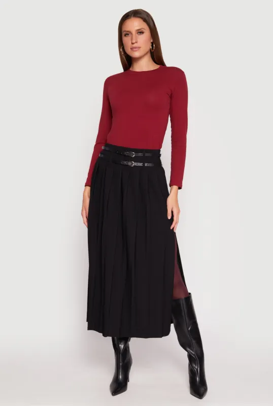 Double Belted Side Slit Pleated Skirt sold by Rainbow