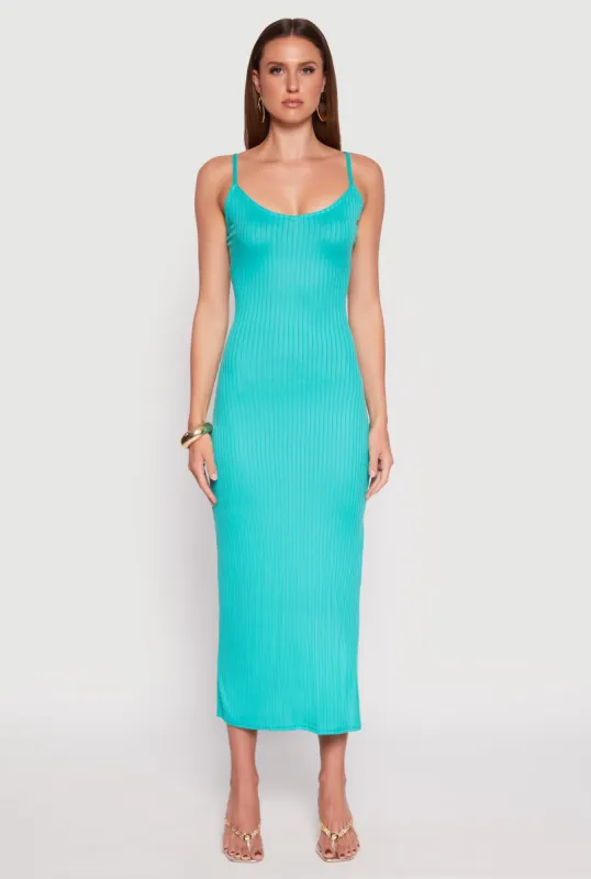 Ribbed Knit Side Slit Maxi Dress sold by Rainbow