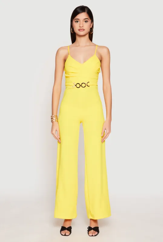 Crepe Knit Chain Belted Front Jumpsuit sold by Rainbow