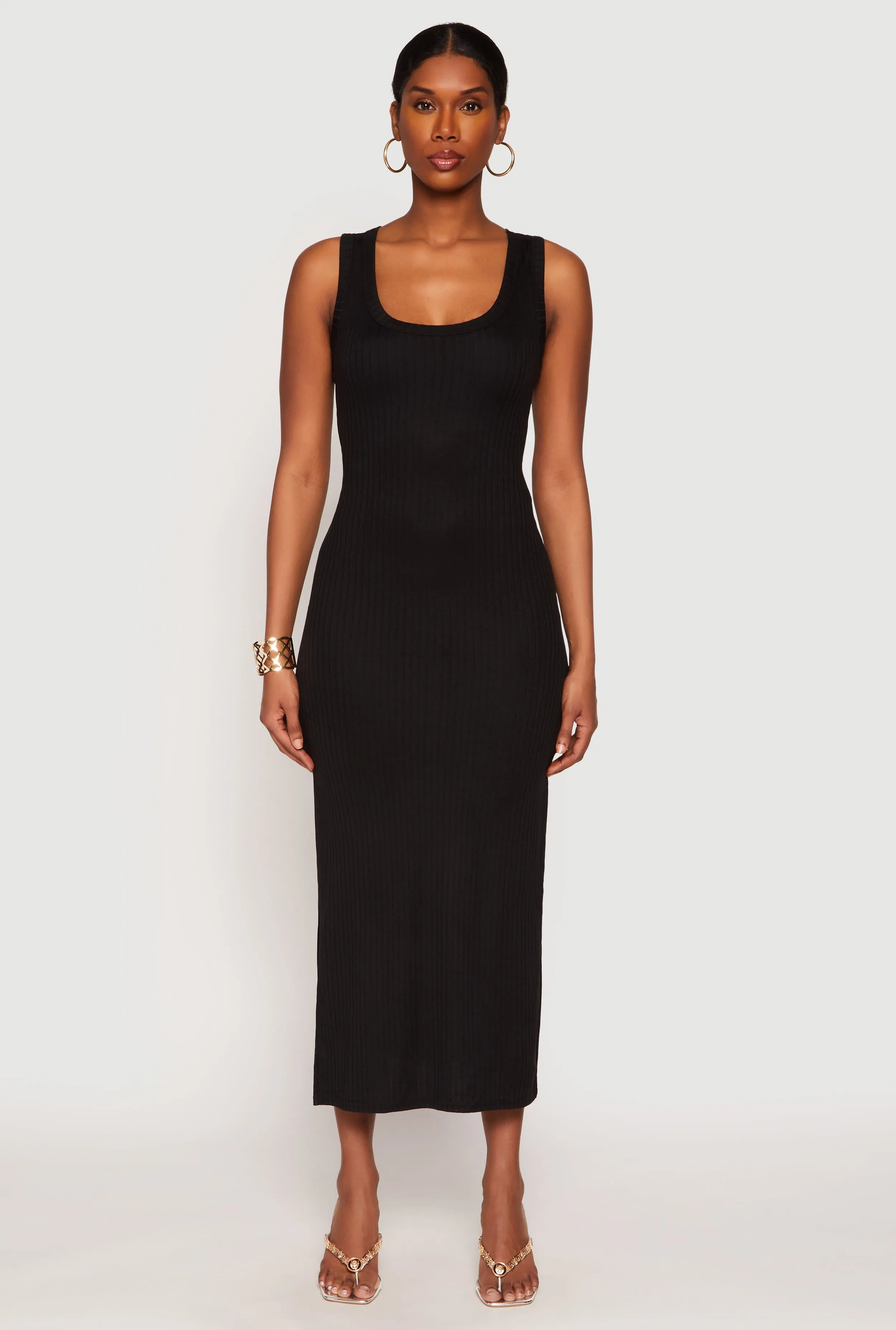 Ribbed Knit Side Slit Tank Dress sold by Rainbow