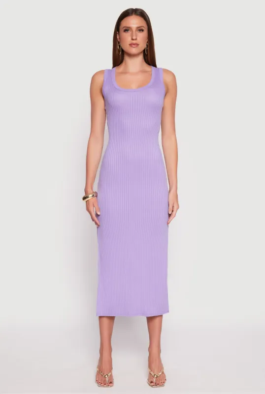 Ribbed Knit Side Slit Tank Dress sold by Rainbow