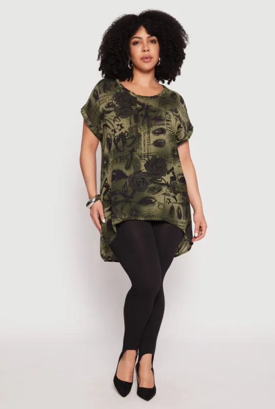 Plus Size Printed Pattern High Low Top sold by Rainbow