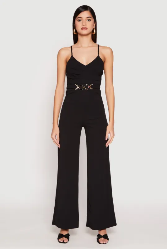 Crepe Knit Chain Belted Front Jumpsuit sold by Rainbow