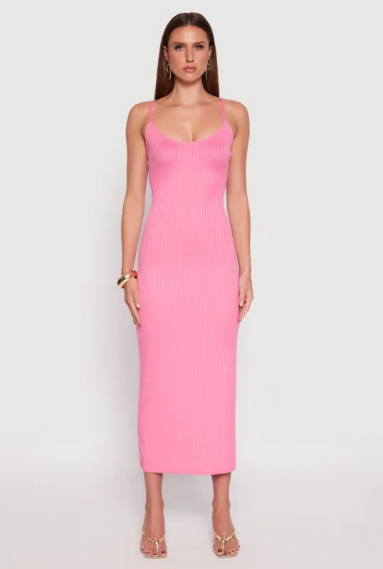 Ribbed Knit Side Slit Maxi Dress sold by Rainbow