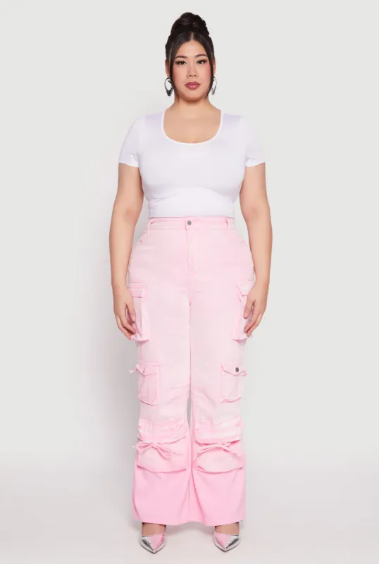 Plus Size Daisy Mineral Wash Tassel Cargo Jeans sold by Rainbow